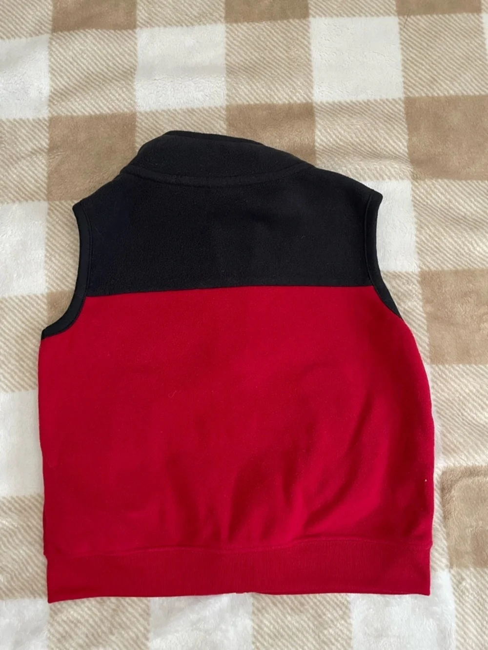 Carter's 18-24 Months Red and Black Fleece Vest with Tan Sherpa Collar EUC